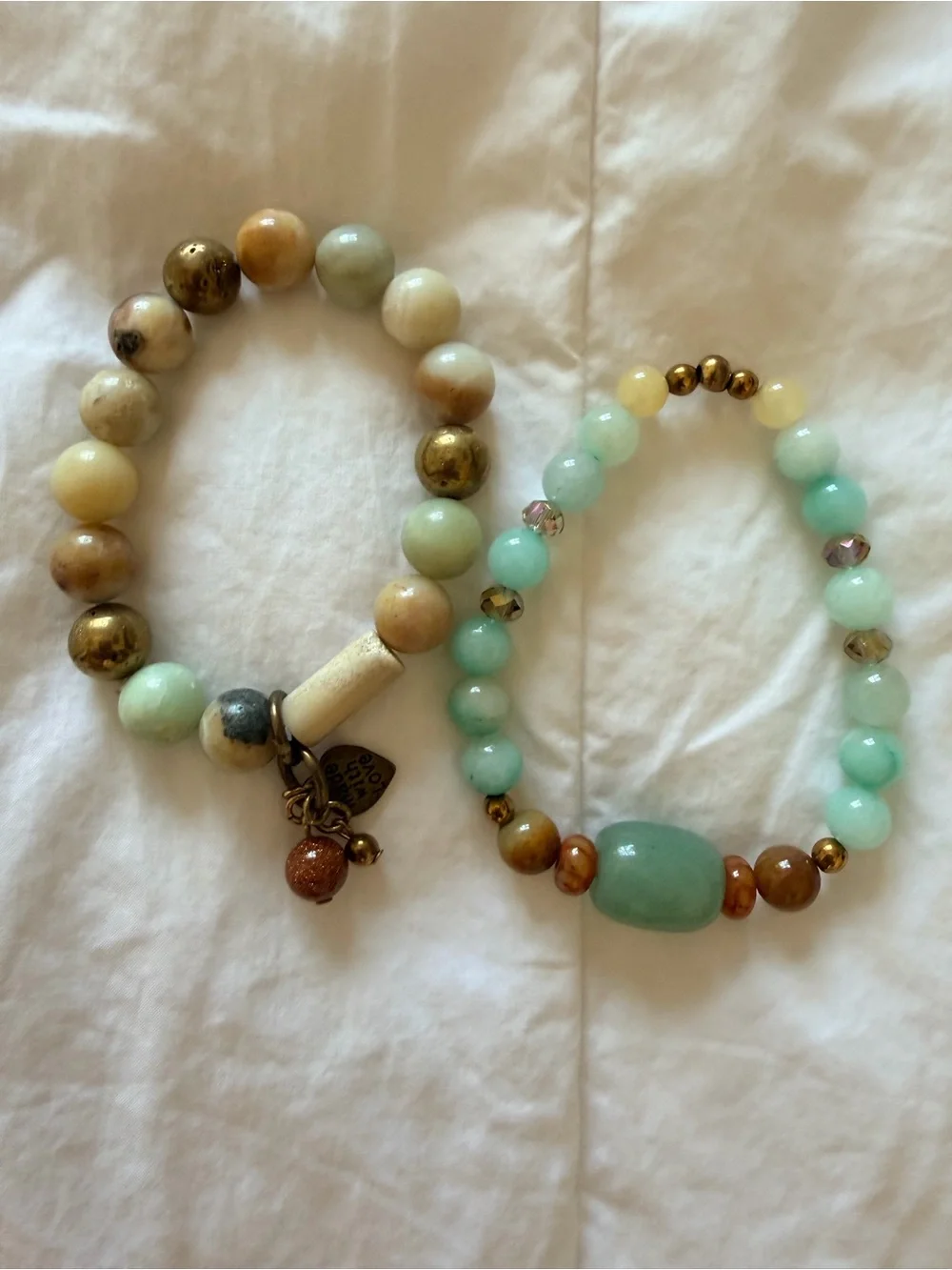 Jasper, quartz, died agathe and pyrite stretch bracelet Set of 2, OOAK